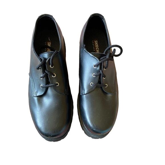 Vintage Skechers Mens Size 10,5 Black Leather Oxford Platform Loafer Lace Up - Picture 1 of 13